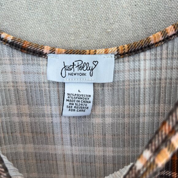 Just Polly Plaid Dress Large Brown Check Knit Pull-on Jumper 90's Y2K Bodycon - Picture 2 of 8